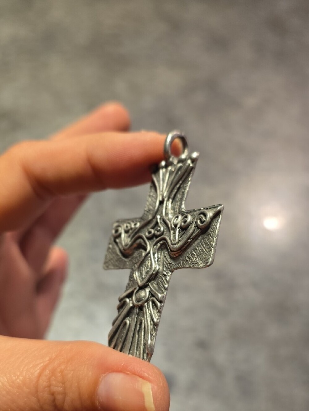 Ornate Marcie Pewter Cross Pendant with Textured Detail - Picture 3 of 8